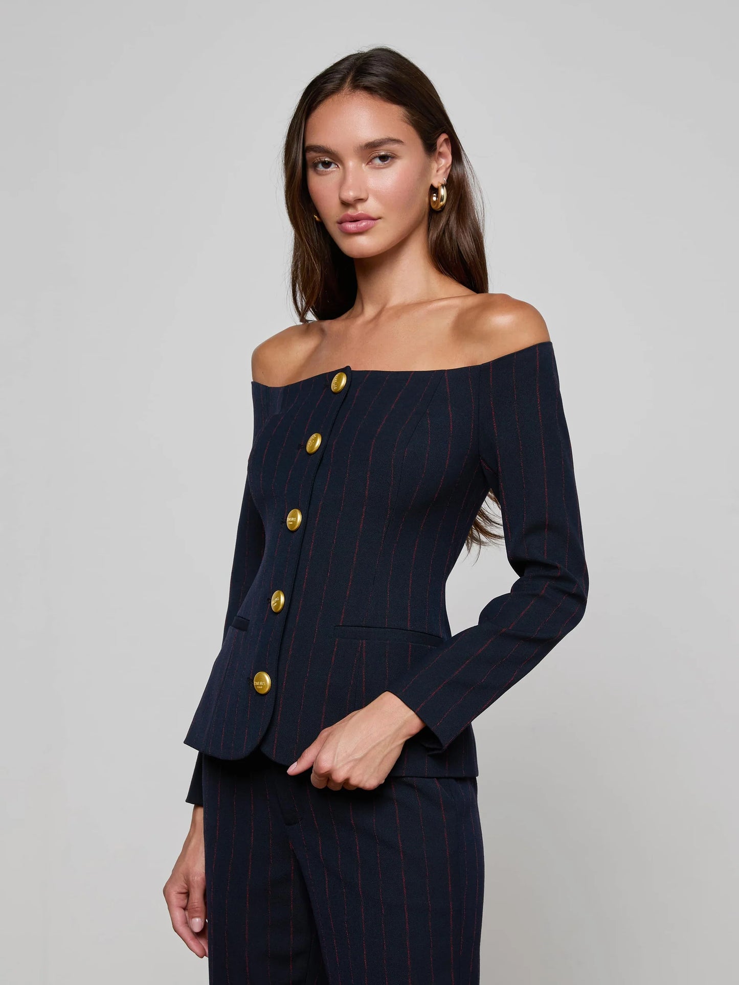 Alice Blazer Top Midnight/Burgundy Pinstripe - L'AGENCE