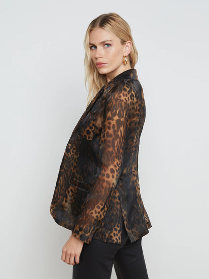 Tamara Sheer Blazer Brown Multi Oil Leopard - L'AGENCE