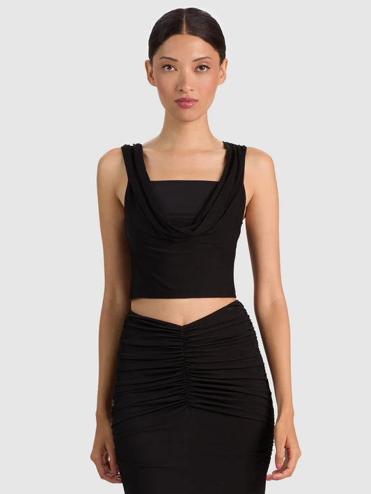 Alena Cowl Neck Crop Top Black - Alice + Olivia