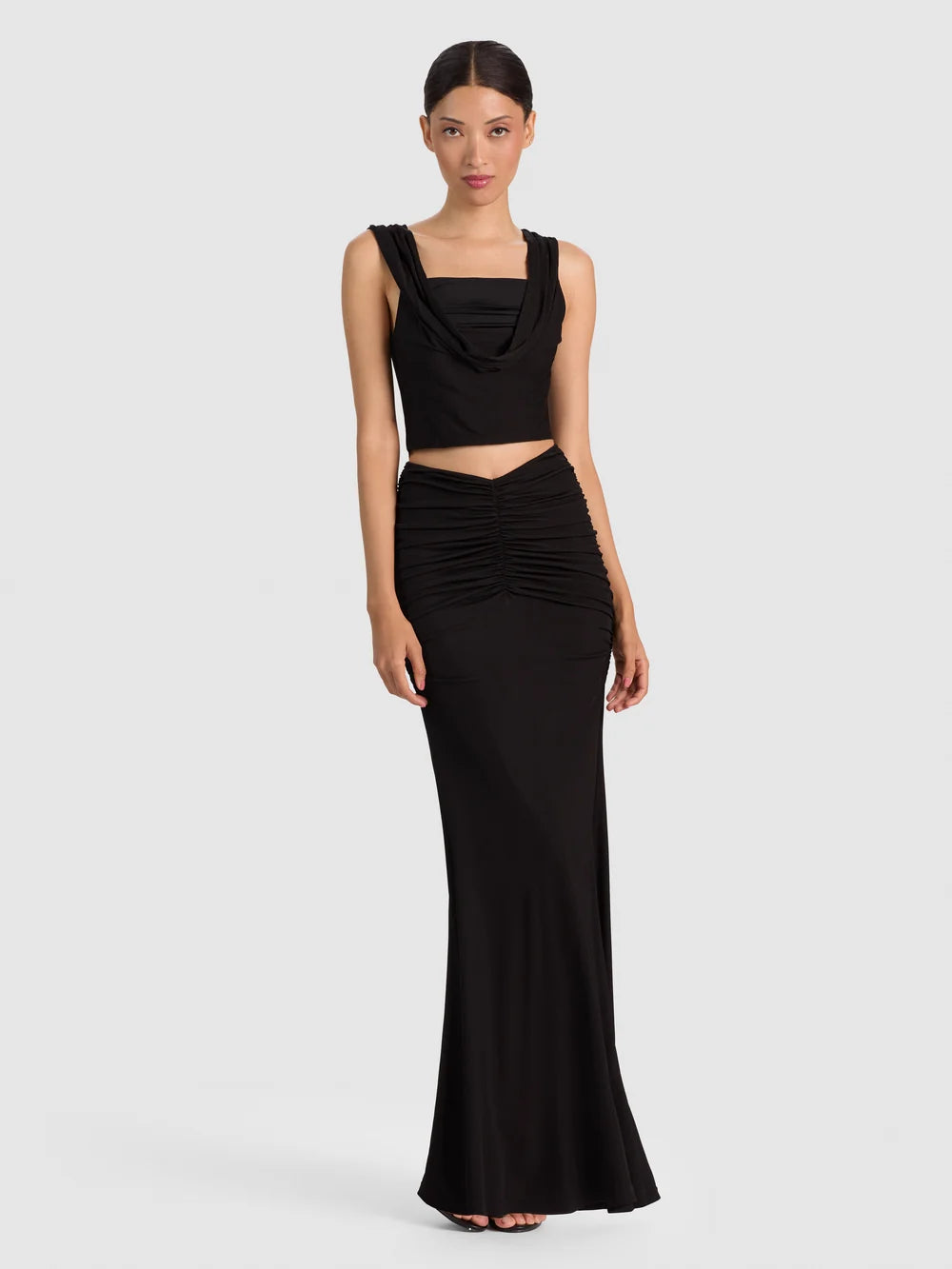 Alena Cowl Neck Crop Top Black - Alice + Olivia