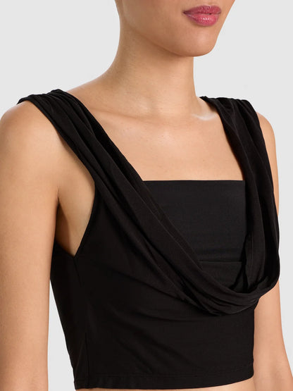 Alena Cowl Neck Crop Top Black - Alice + Olivia