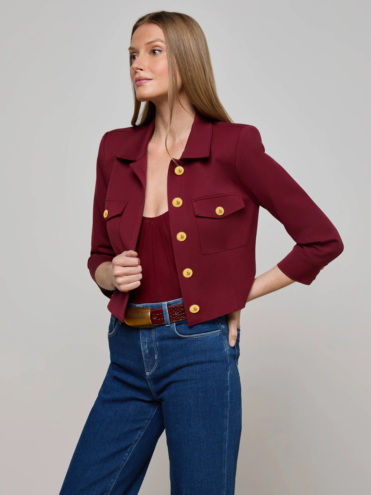 Kumi Cropped Jacket Black Cherry - L'AGENCE