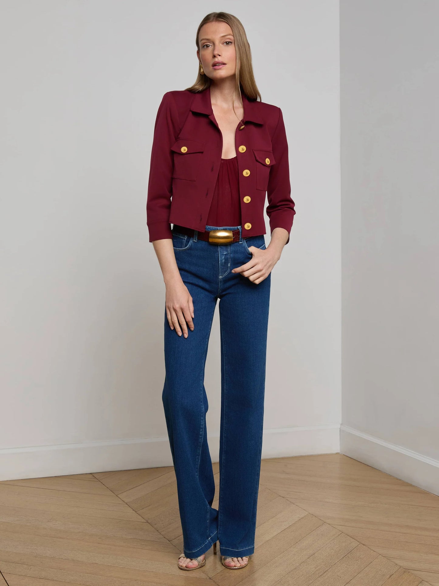 Kumi Cropped Jacket Black Cherry - L'AGENCE