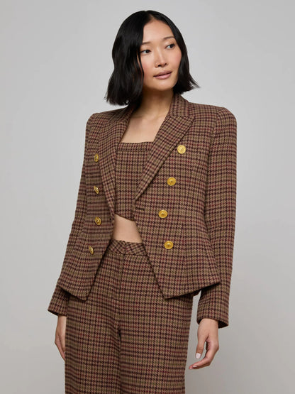 Bethany Blazer Dark Brown Multi Houndstooth - L'AGENCE