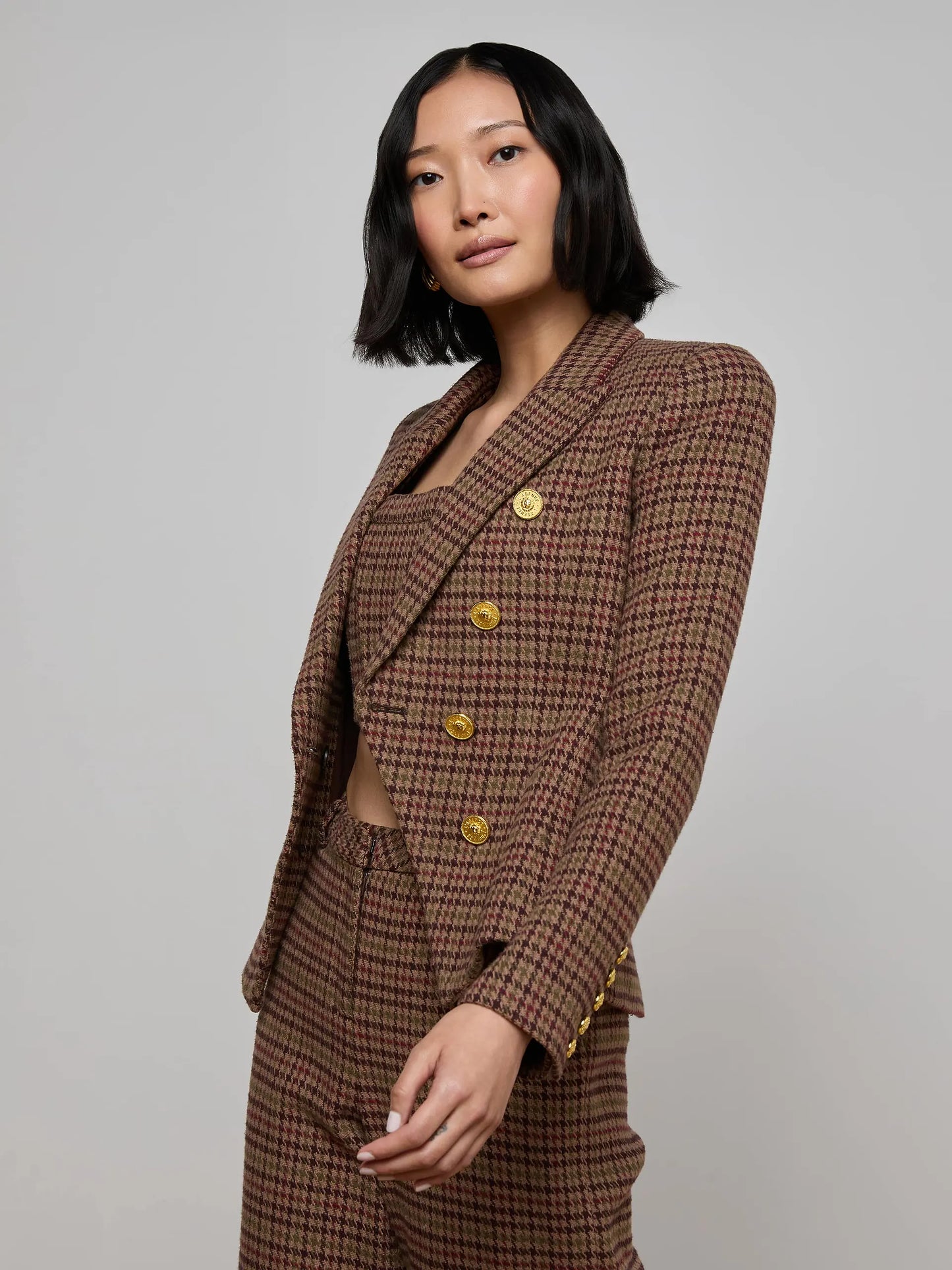 Bethany Blazer Dark Brown Multi Houndstooth - L'AGENCE