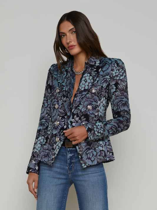 Bethany Jacquard Blazer Black/Midnight Floral - L'AGENCE