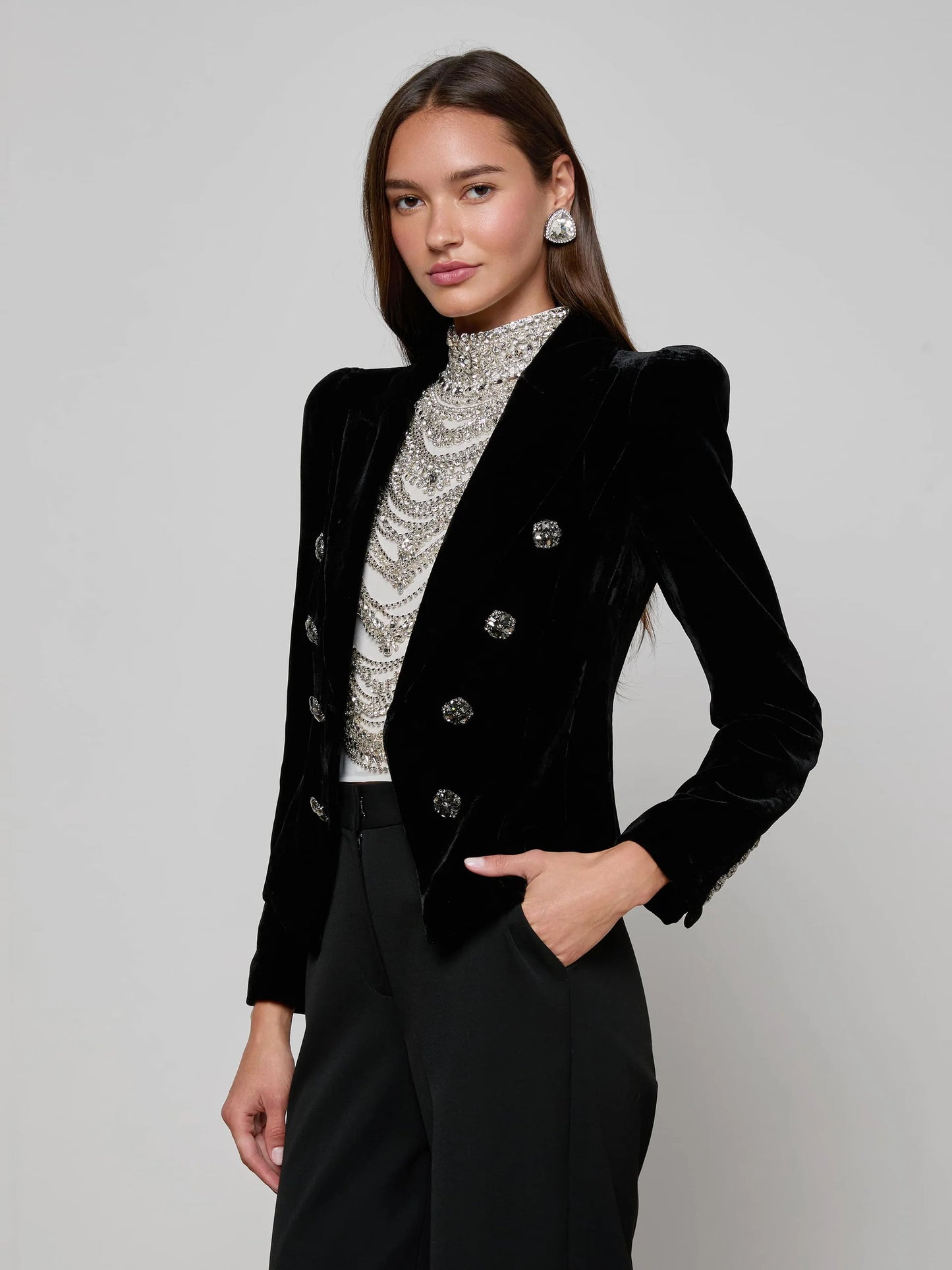 Bethany Velvet Blazer Black - L'AGENCE