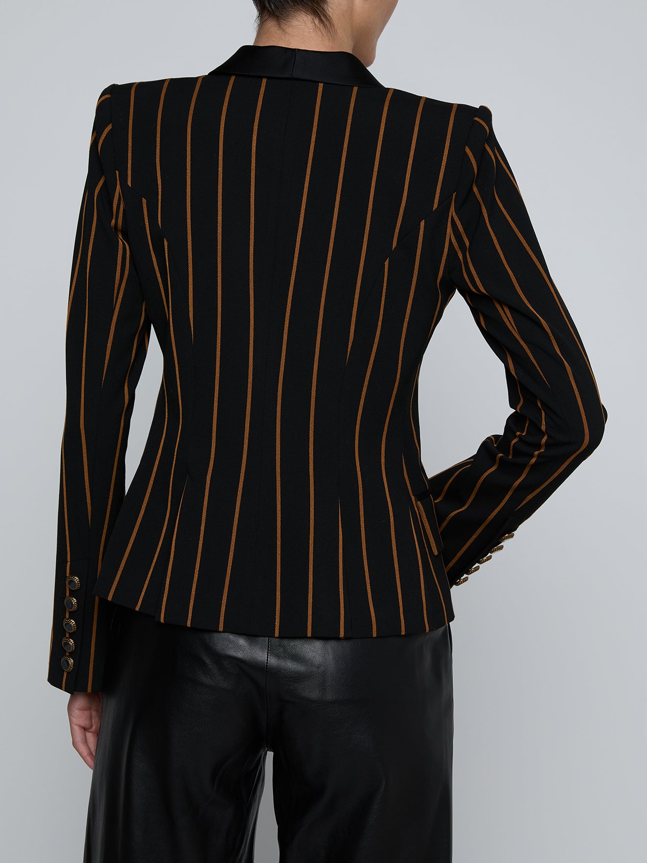 Imogen Satin Lapel Blazer Black/Dijon Pinstripe - L'AGENCE