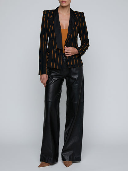 Imogen Satin Lapel Blazer Black/Dijon Pinstripe - L'AGENCE