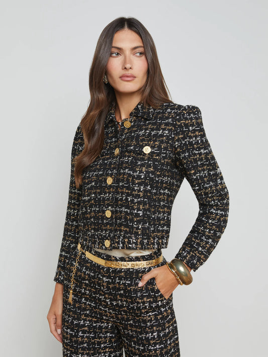 Kasey Tweed Jacket Black/Tan - L'AGENCE