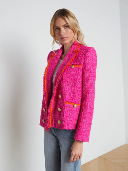 Alectra Textured Tweed Jacket Rhodamine Glow Orange - L'AGENCE