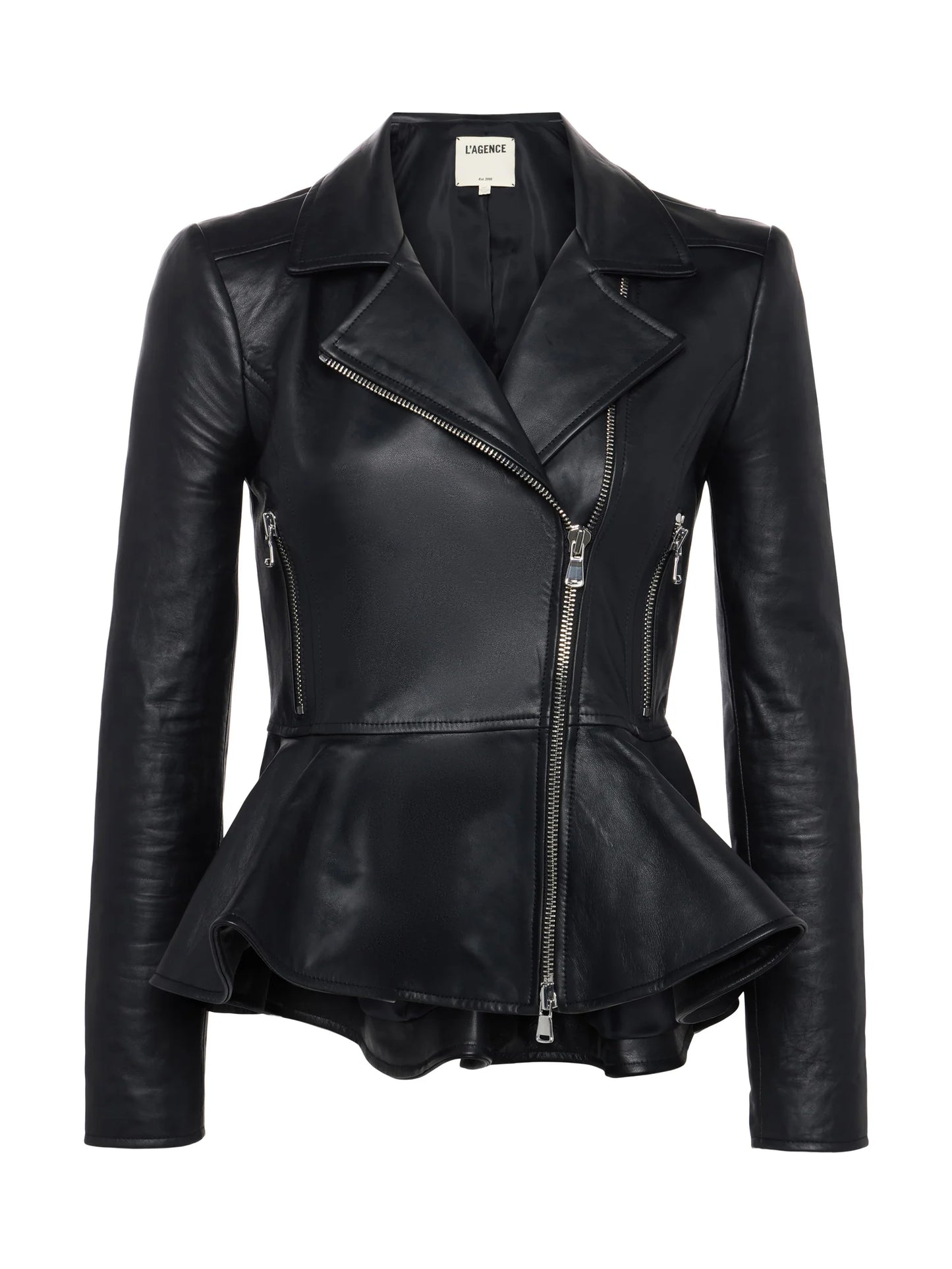 Lyric Leather Peplum Jacket Black - L'AGENCE