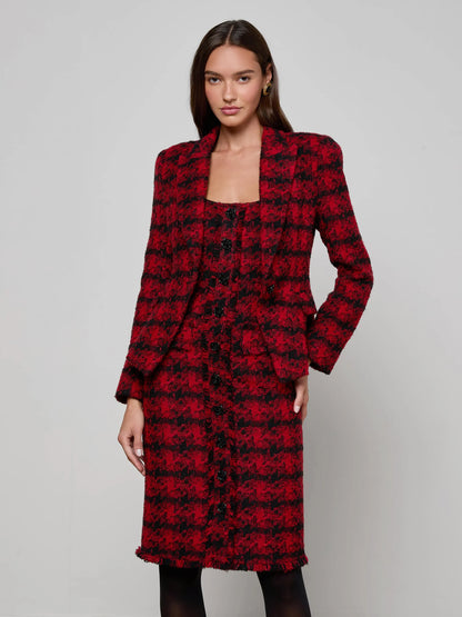 Kaisley Tweed Blazer Red Black Houndstooth - L'AGENCE