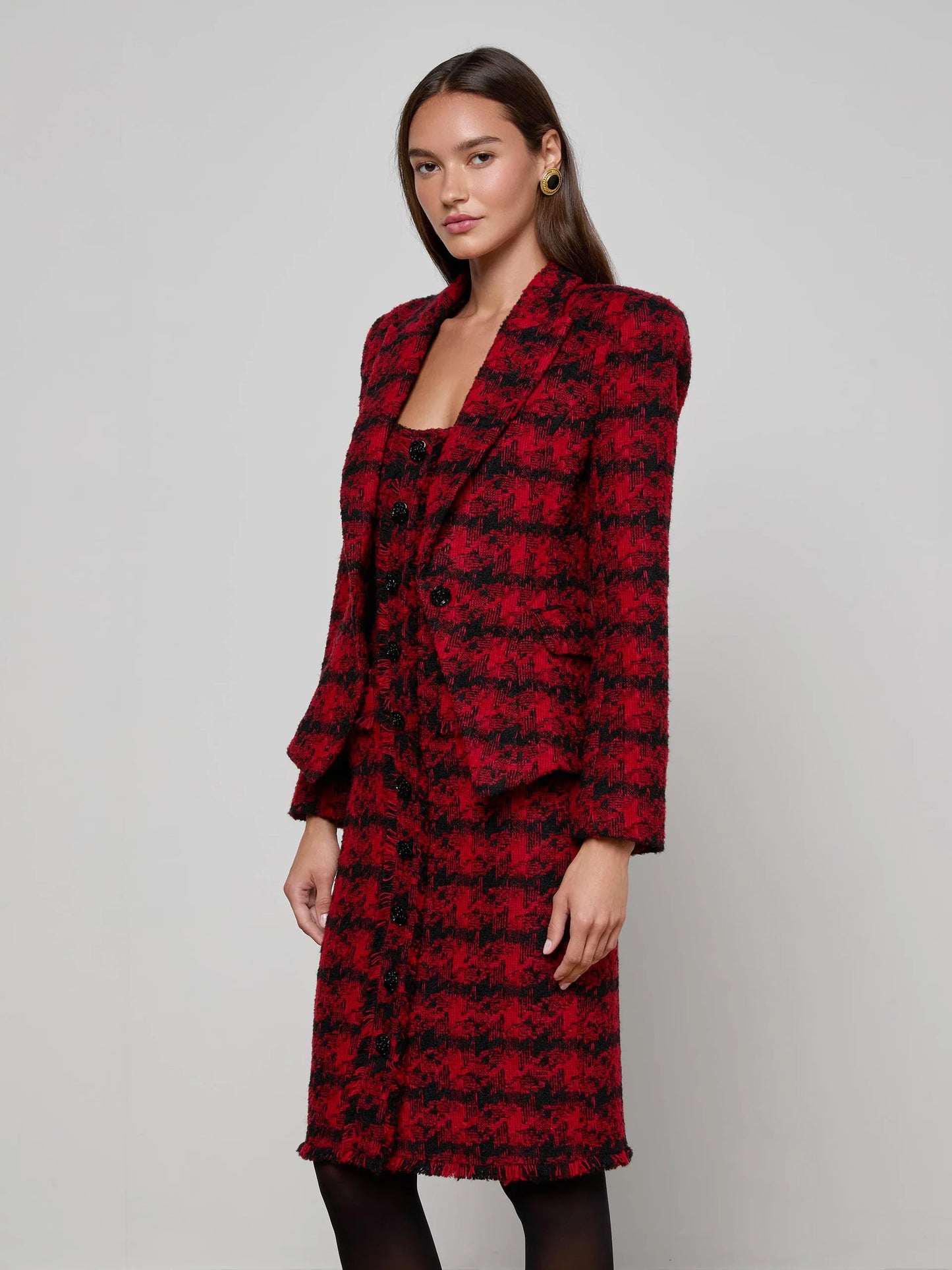 Kaisley Tweed Blazer Red Black Houndstooth - L'AGENCE
