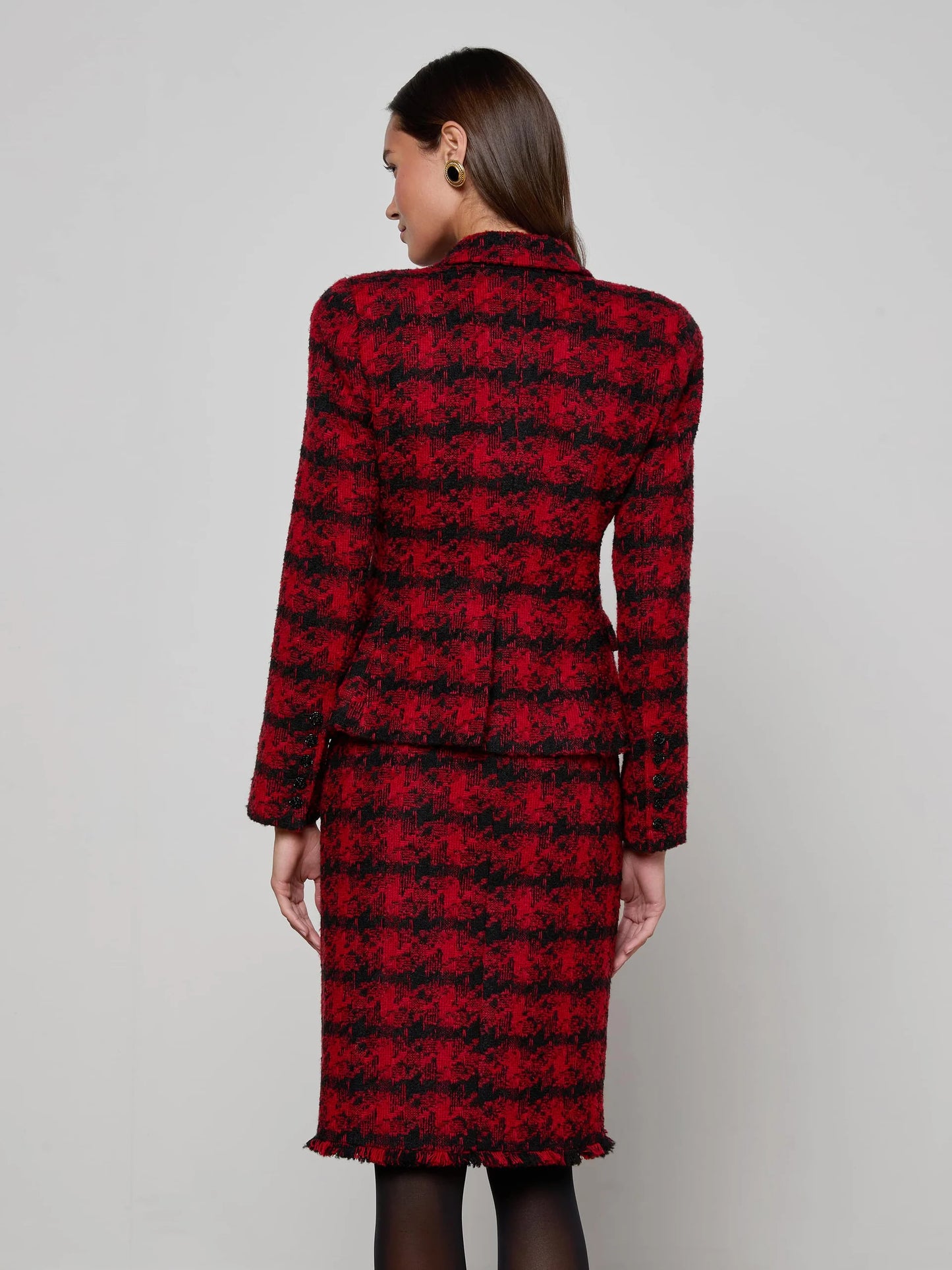 Kaisley Tweed Blazer Red Black Houndstooth - L'AGENCE