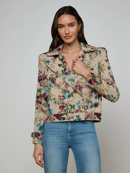 Xoey Cropped Trench Coat Multi Floral Tapestry - L'AGENCE
