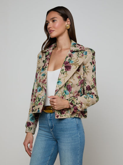 Xoey Cropped Trench Coat Multi Floral Tapestry - L'AGENCE