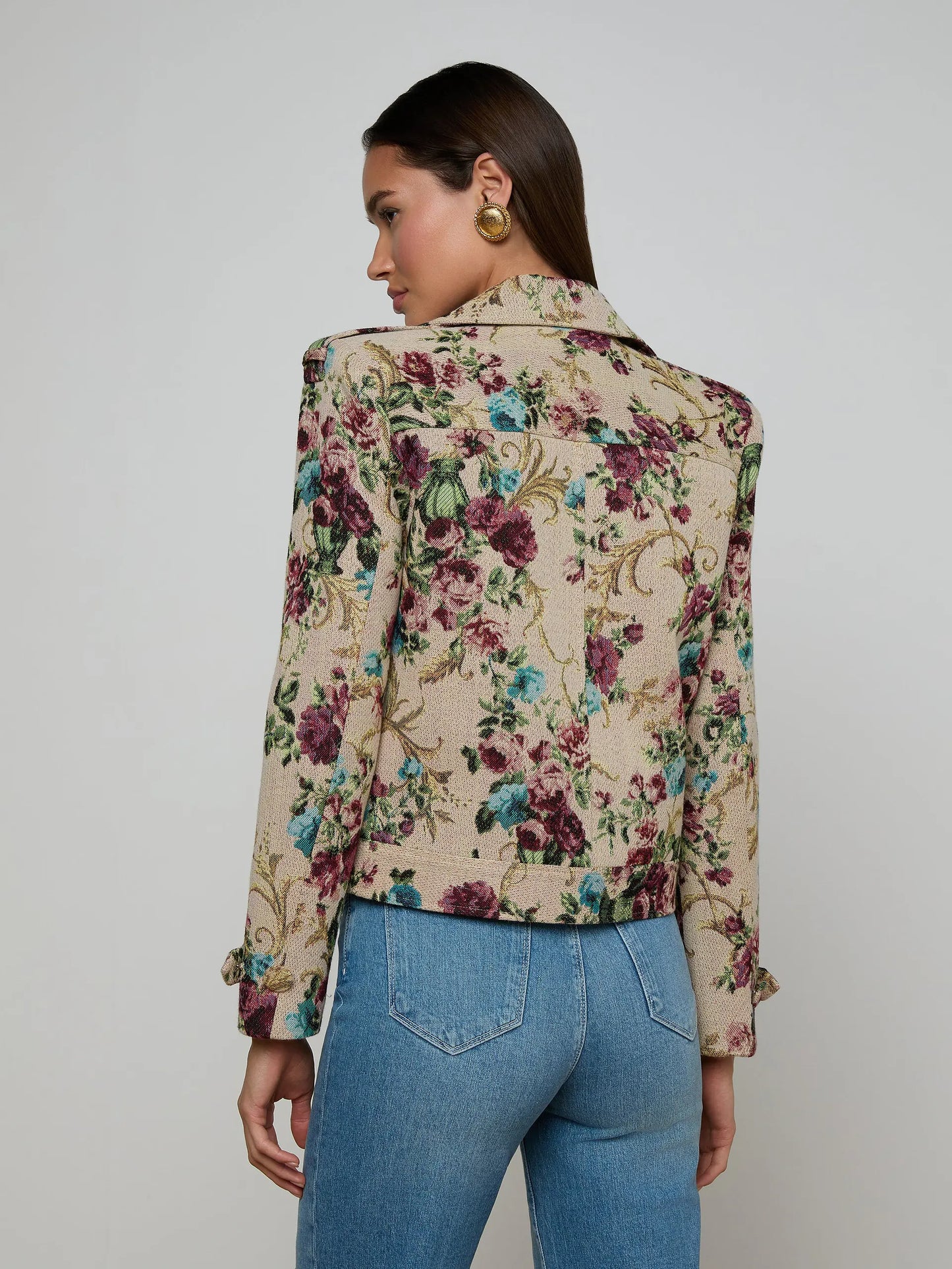 Xoey Cropped Trench Coat Multi Floral Tapestry - L'AGENCE