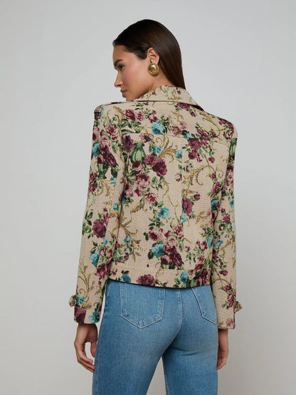 Xoey Cropped Trench Coat Multi Floral Tapestry - L'AGENCE