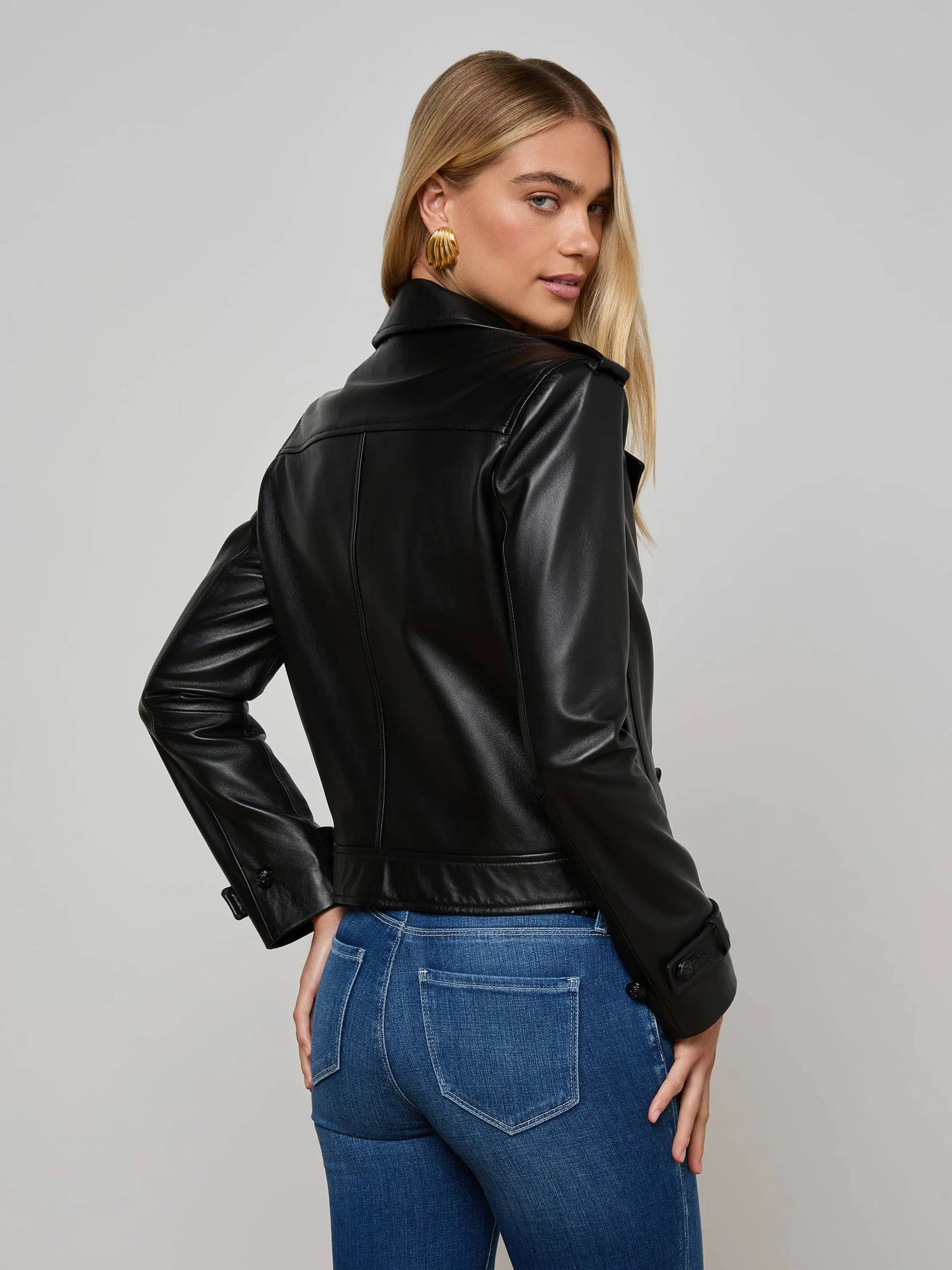 Xoey Cropped Leather Trench Coat Black - L'AGENCE