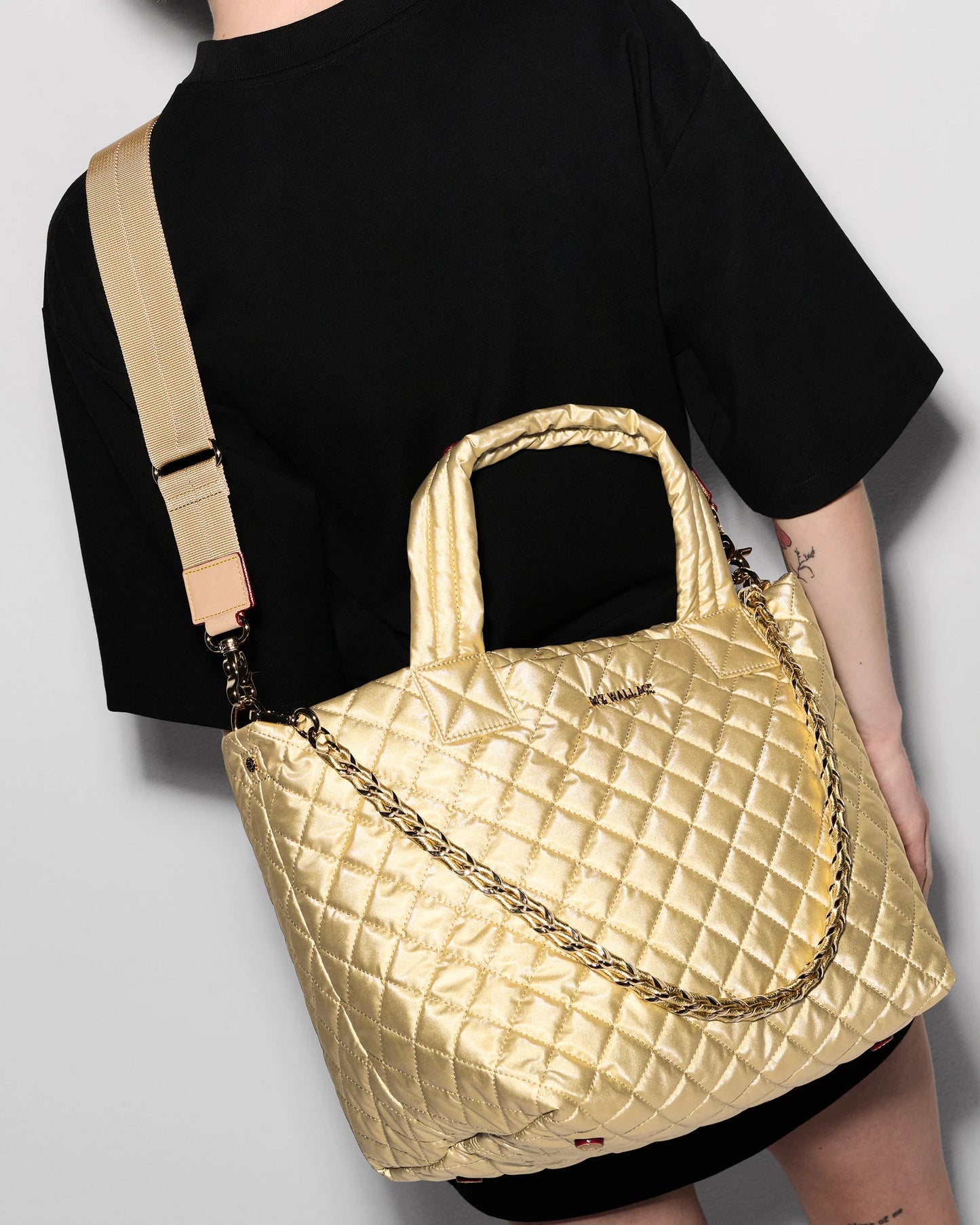 Small Metro Tote Deluxe W/ Chain Light Gold Pearl - MZ Wallace