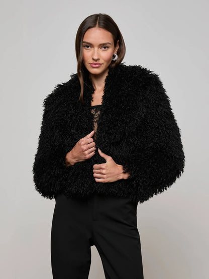 Aura Cropped Faux Fur Jacket Black - L'AGENCE