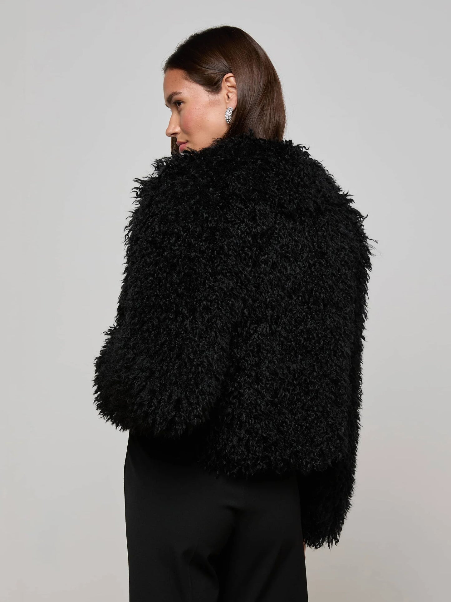 Aura Cropped Faux Fur Jacket Black - L'AGENCE