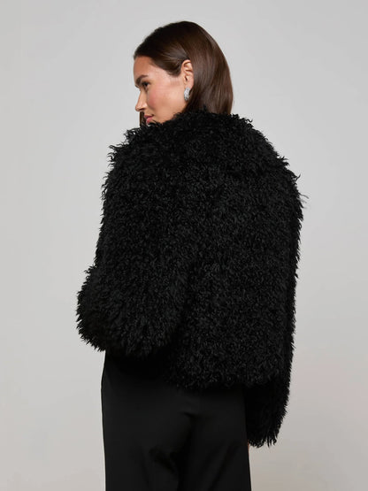 Aura Cropped Faux Fur Jacket Black - L'AGENCE