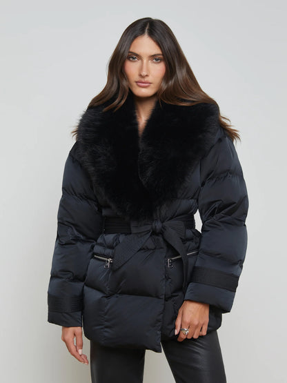 Vail Faux Fur Down Coat Black - L'AGENCE