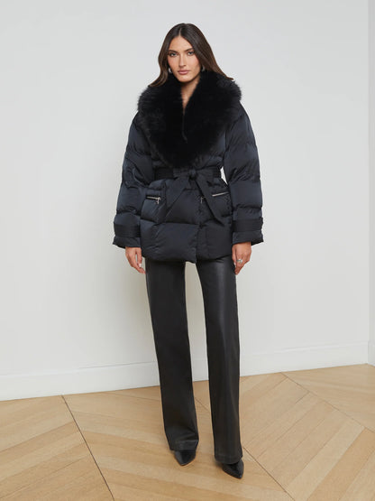 Vail Faux Fur Down Coat Black - L'AGENCE