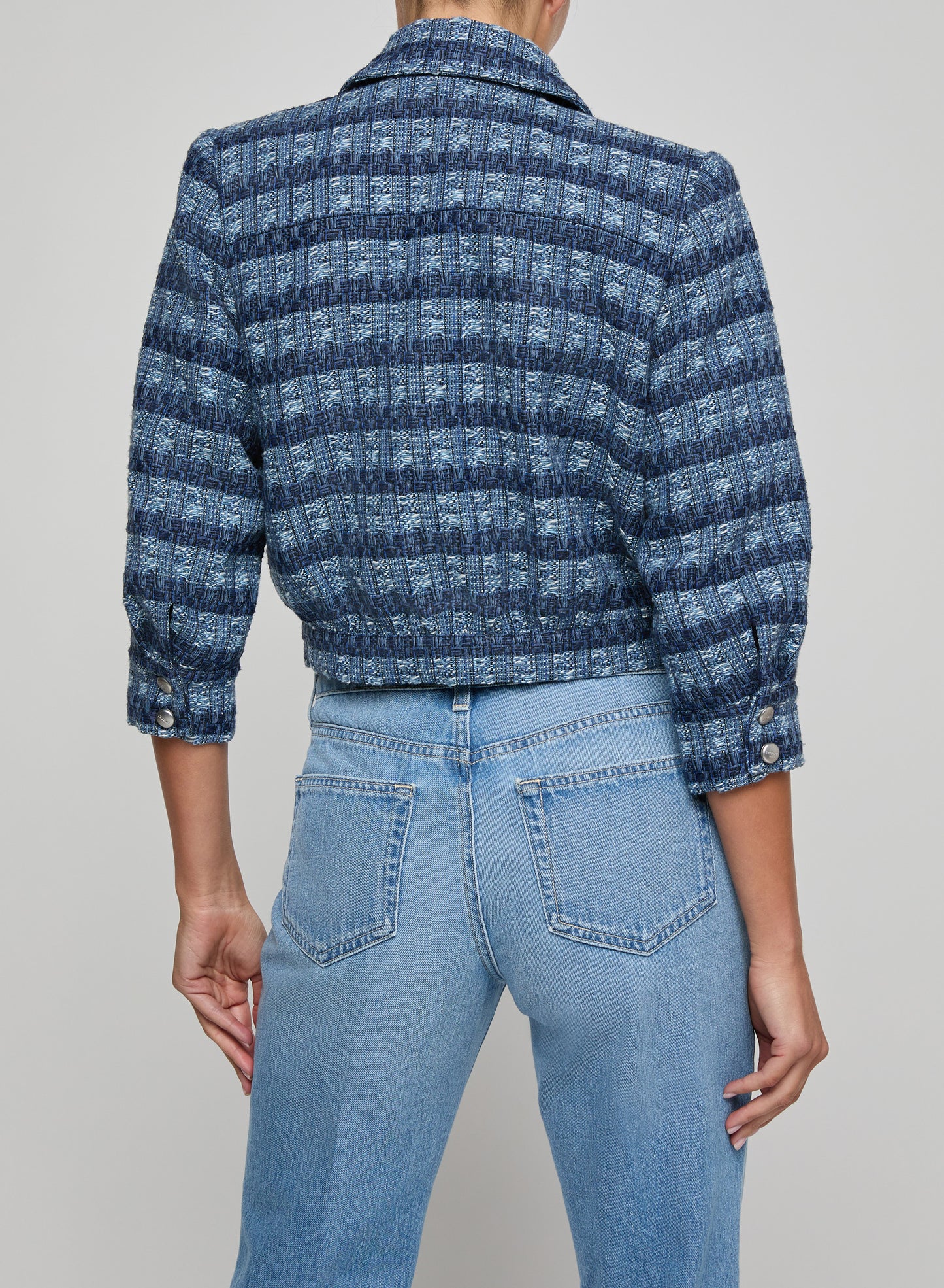 Jia Cropped Tweed Jacket Blue Multi Stripe - L'AGENCE