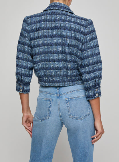 Jia Cropped Tweed Jacket Blue Multi Stripe - L'AGENCE