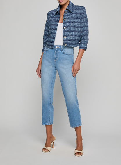 Jia Cropped Tweed Jacket Blue Multi Stripe - L'AGENCE