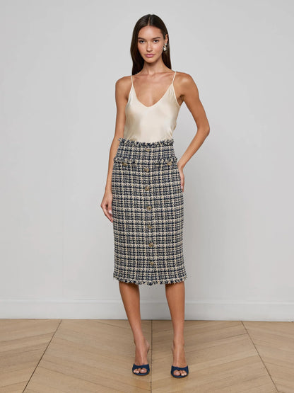 Tai Midi Skirt Midnight Multi Tweed - L'AGENCE