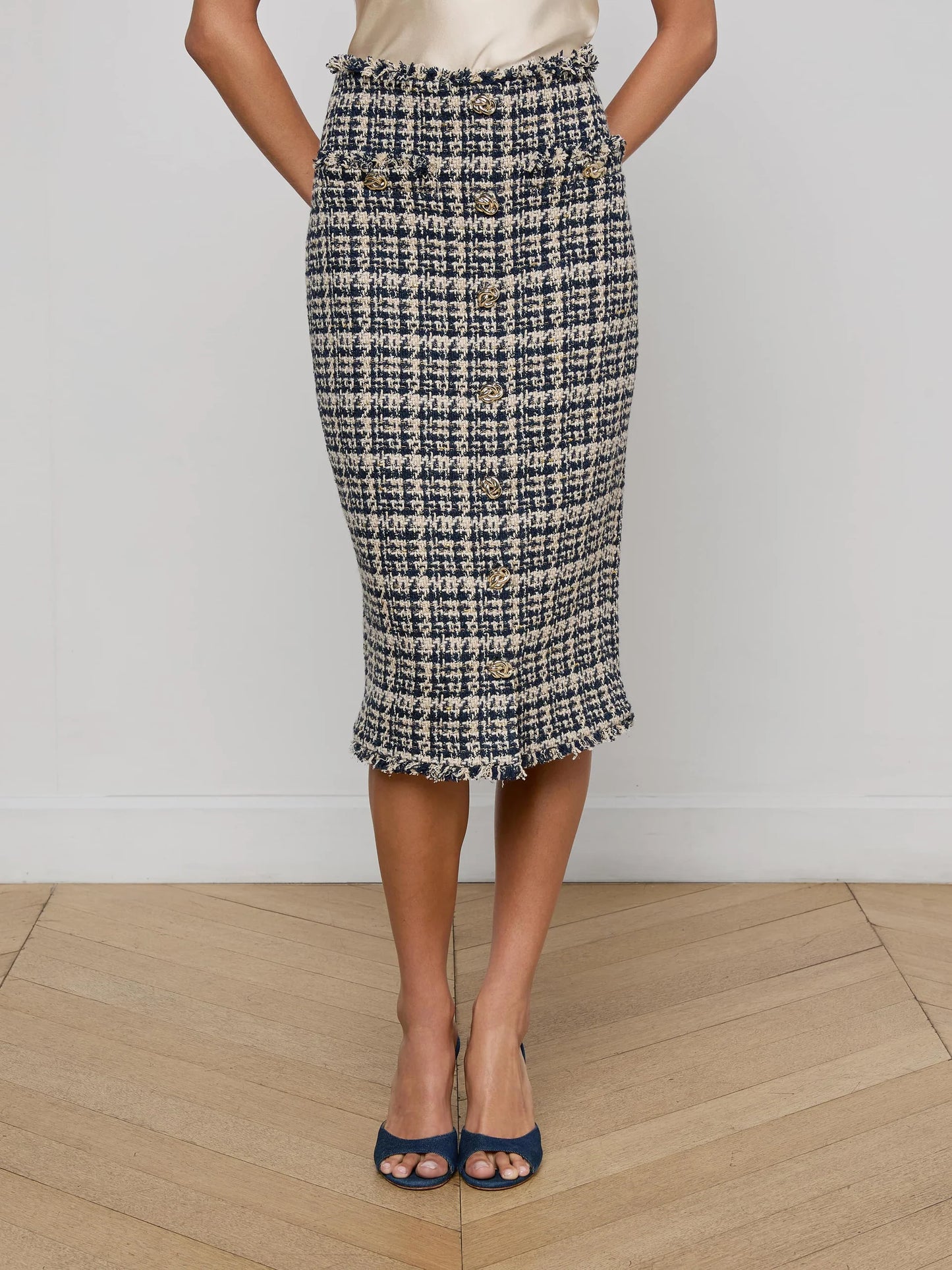Tai Midi Skirt Midnight Multi Tweed - L'AGENCE
