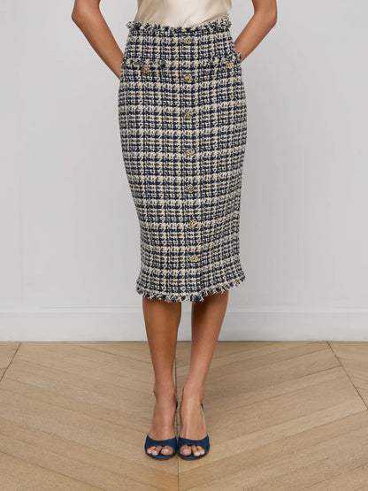 Tai Midi Skirt Midnight Multi Tweed - L'AGENCE