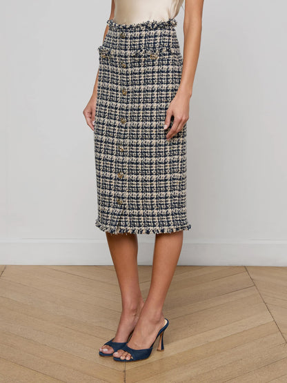 Tai Midi Skirt Midnight Multi Tweed - L'AGENCE