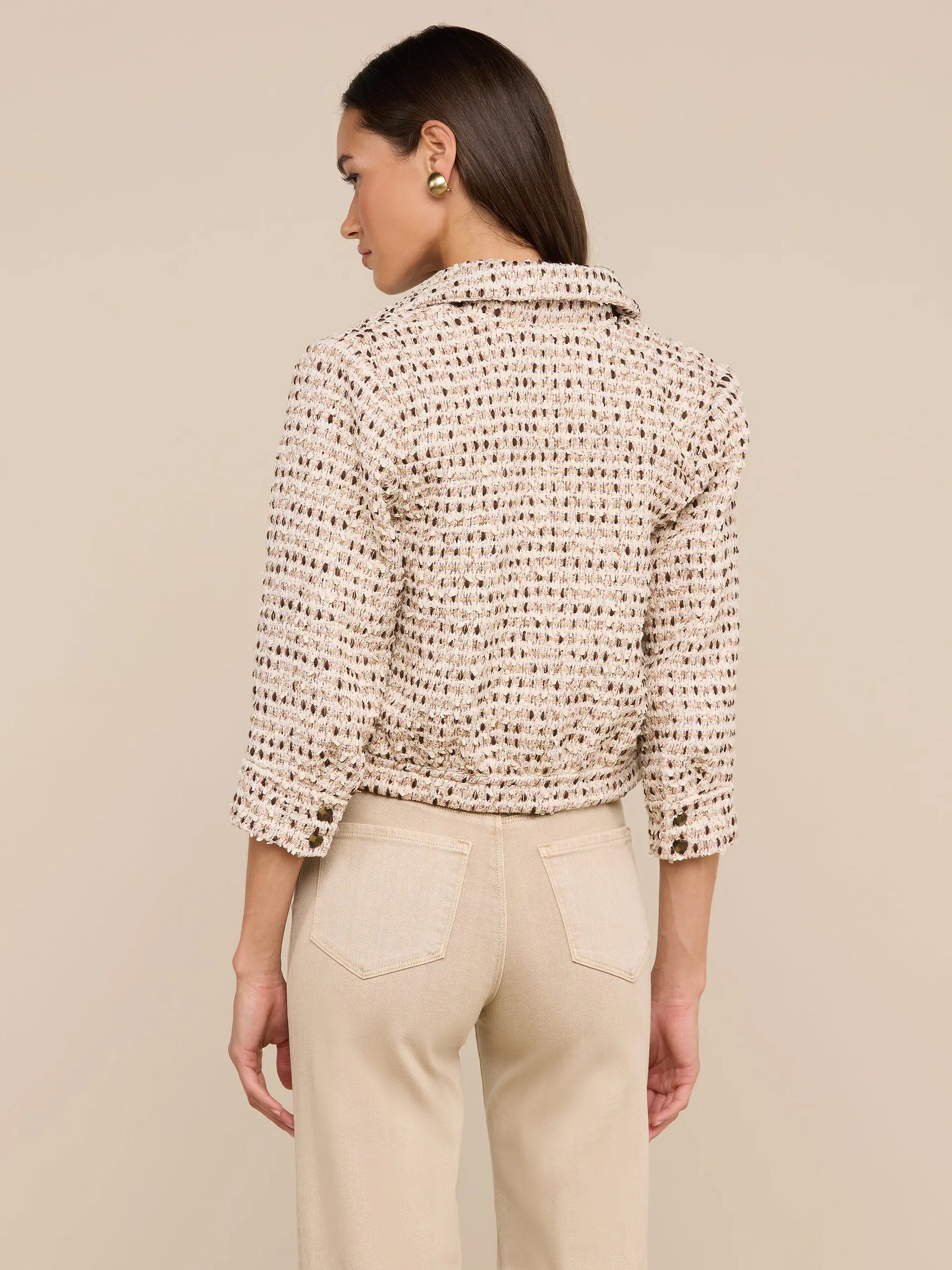 Jia Cropped Tweed Jacket Ivory/Pink/Dark Brown/Silver Tweed - L'AGENCE