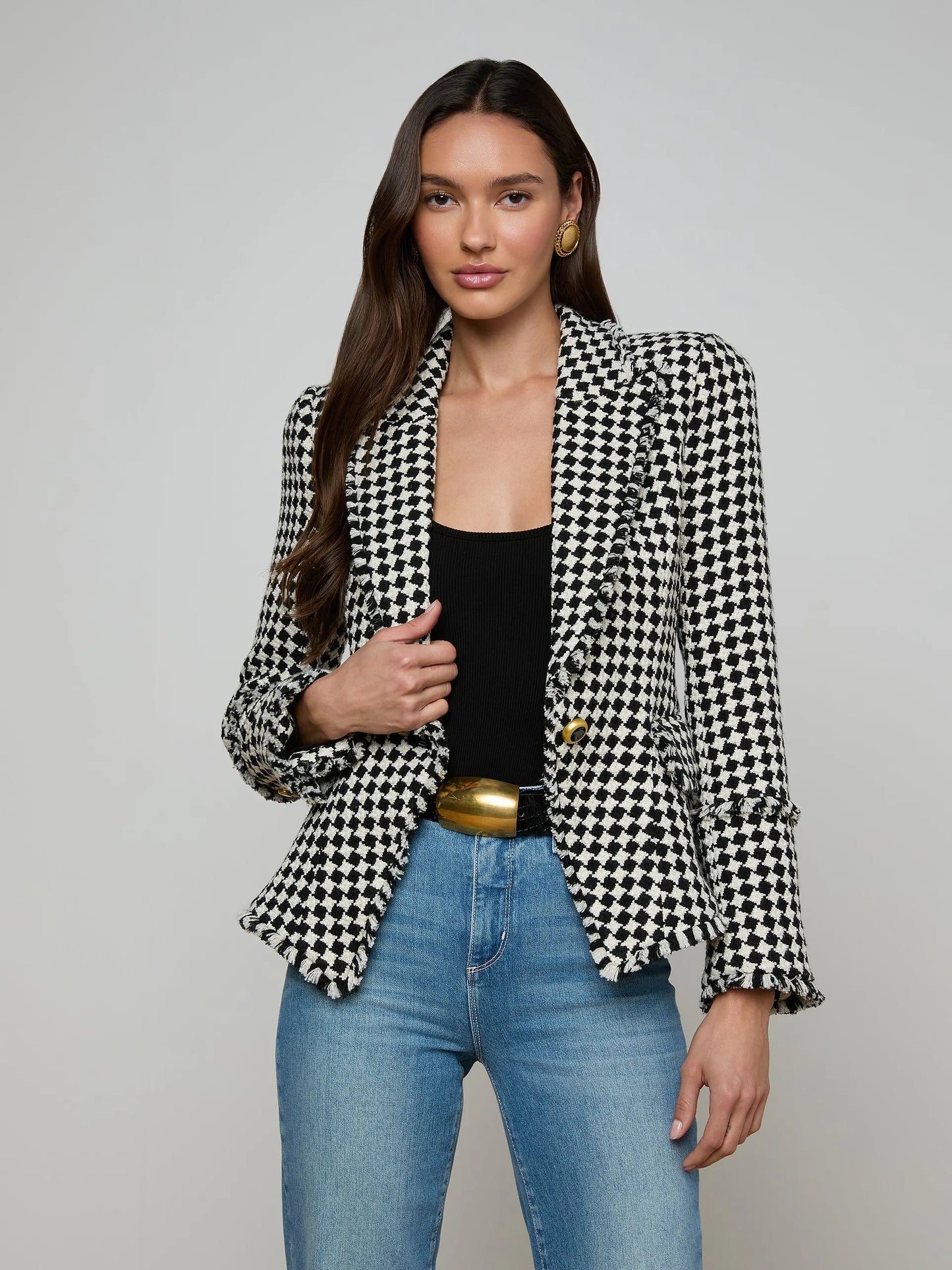 Kaisley Tweed Blazer Black/Ivory Diamond Tweed - L'AGENCE