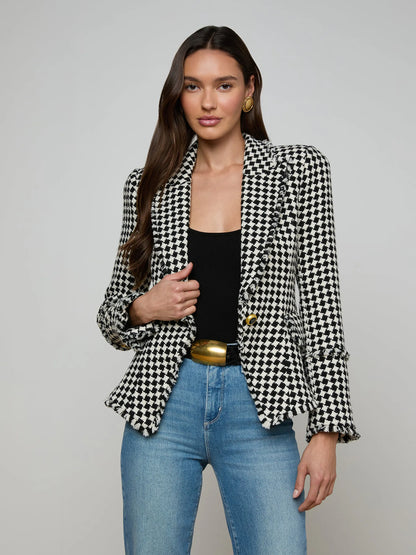 Kaisley Tweed Blazer Black/Ivory Diamond Tweed - L'AGENCE