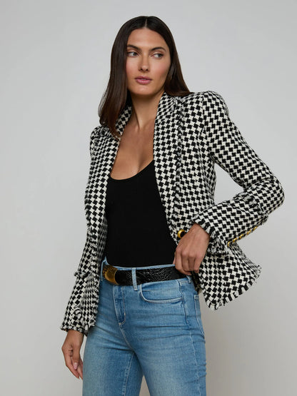 Kaisley Tweed Blazer Black/Ivory Diamond Tweed - L'AGENCE