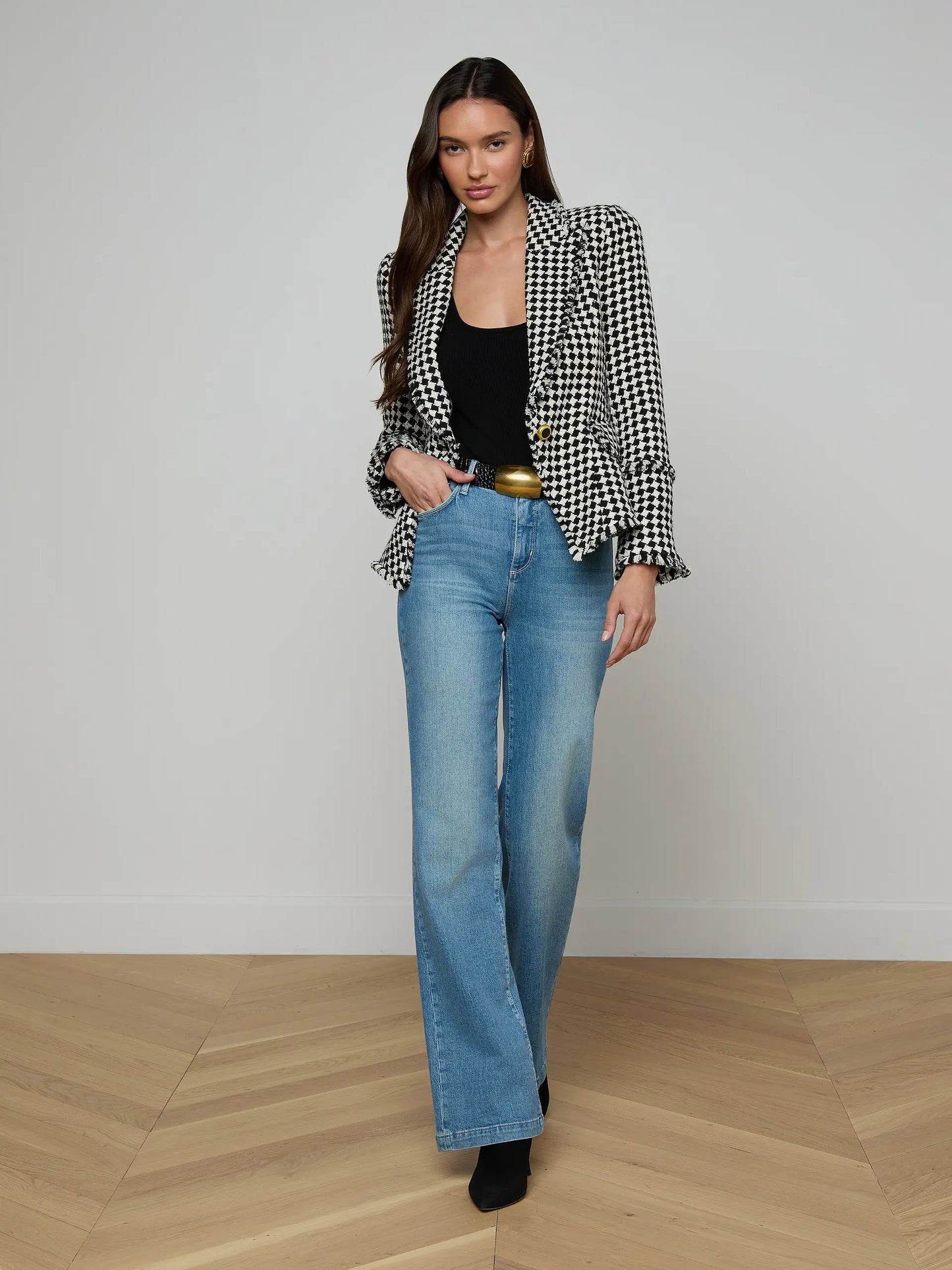 Kaisley Tweed Blazer Black/Ivory Diamond Tweed - L'AGENCE