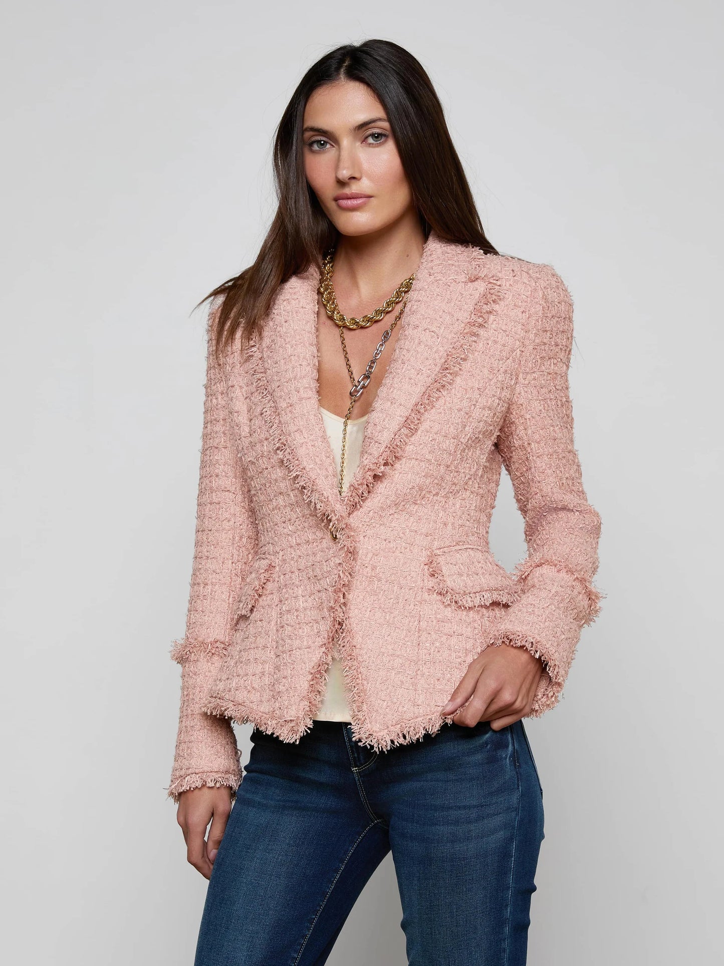 Kaisley Tweed Blazer Dusty Pink - L'AGENCE