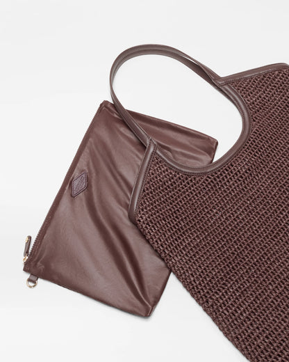 Large Crochet Georgica Tote Brown Crochet - MZ Wallace