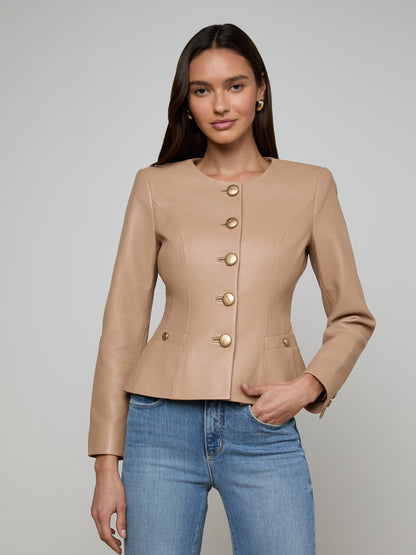 Mariella Leather Jacket Cappuccino - L'AGENCE