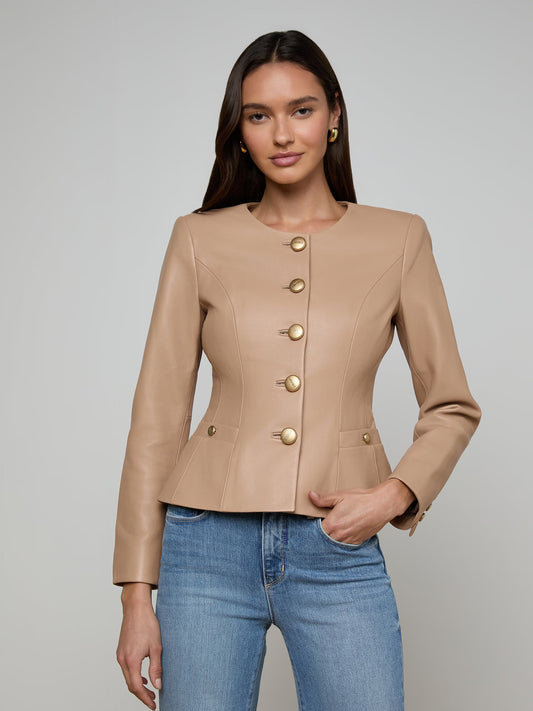 Mariella Leather Jacket Cappuccino - L'AGENCE