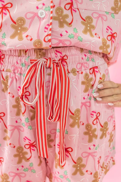 Gingerbread Bows Pajama Set Pink - Rock Paper Scissors