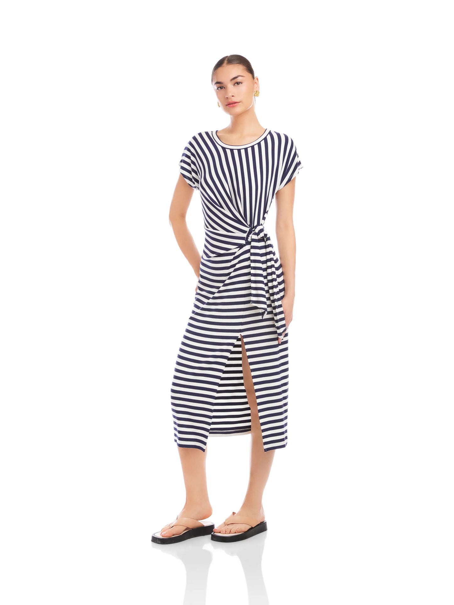 Marisa Side-Knot Midi Dress Navy/White - Fifteen Twenty