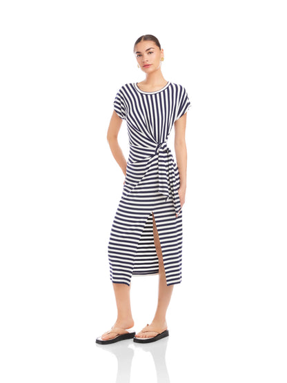 Marisa Side-Knot Midi Dress Navy/White - Fifteen Twenty