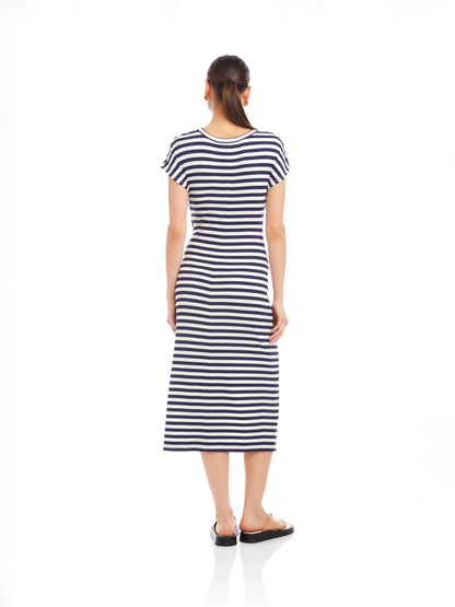 Marisa Side-Knot Midi Dress Navy/White - Fifteen Twenty